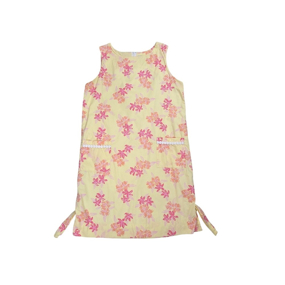Lilly Pulitzer Vintage Y2K Cotton Shift Dress 10 Yellow Pink Floral Hibiscus